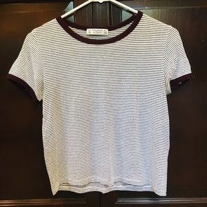Classic Tee with Thin Stripes and Maroon Detail